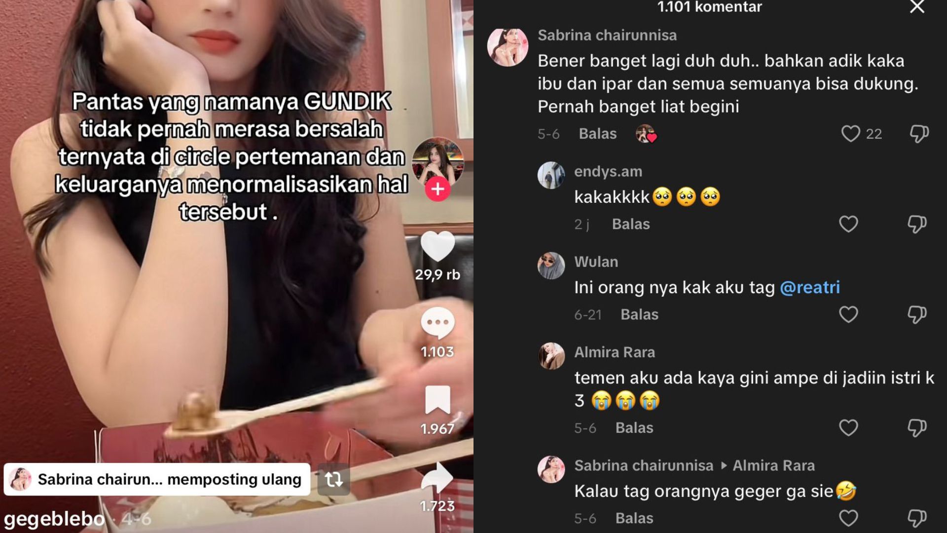  Postingan Ulang Sabrina Chairunnisa di TikTok (TikTok)